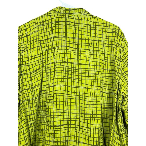 CMC Color Me Cotton Women’s XL 100% Linen Button Front Shirt Lime Green Grid - Picture 8 of 10